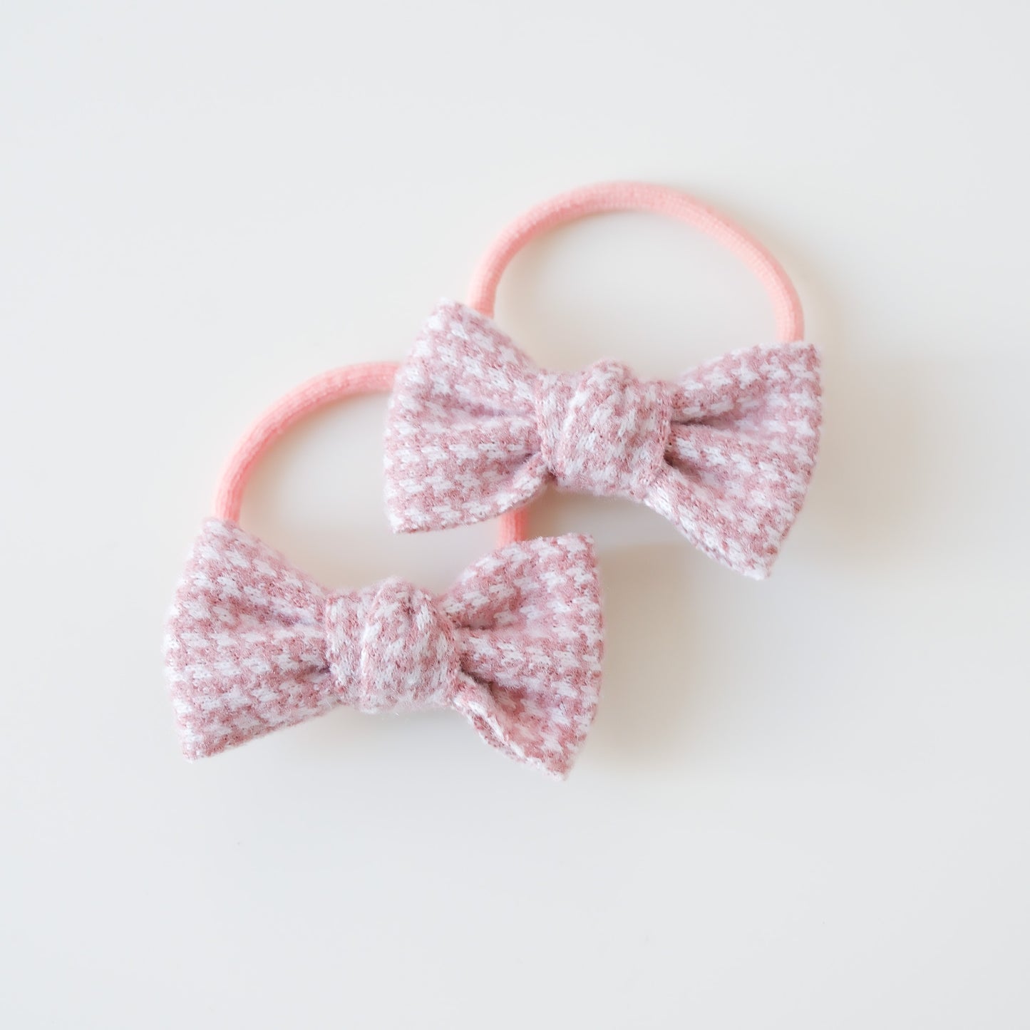 Mini Bow Fabric Hair Ties | Rose Mist Houndstooth