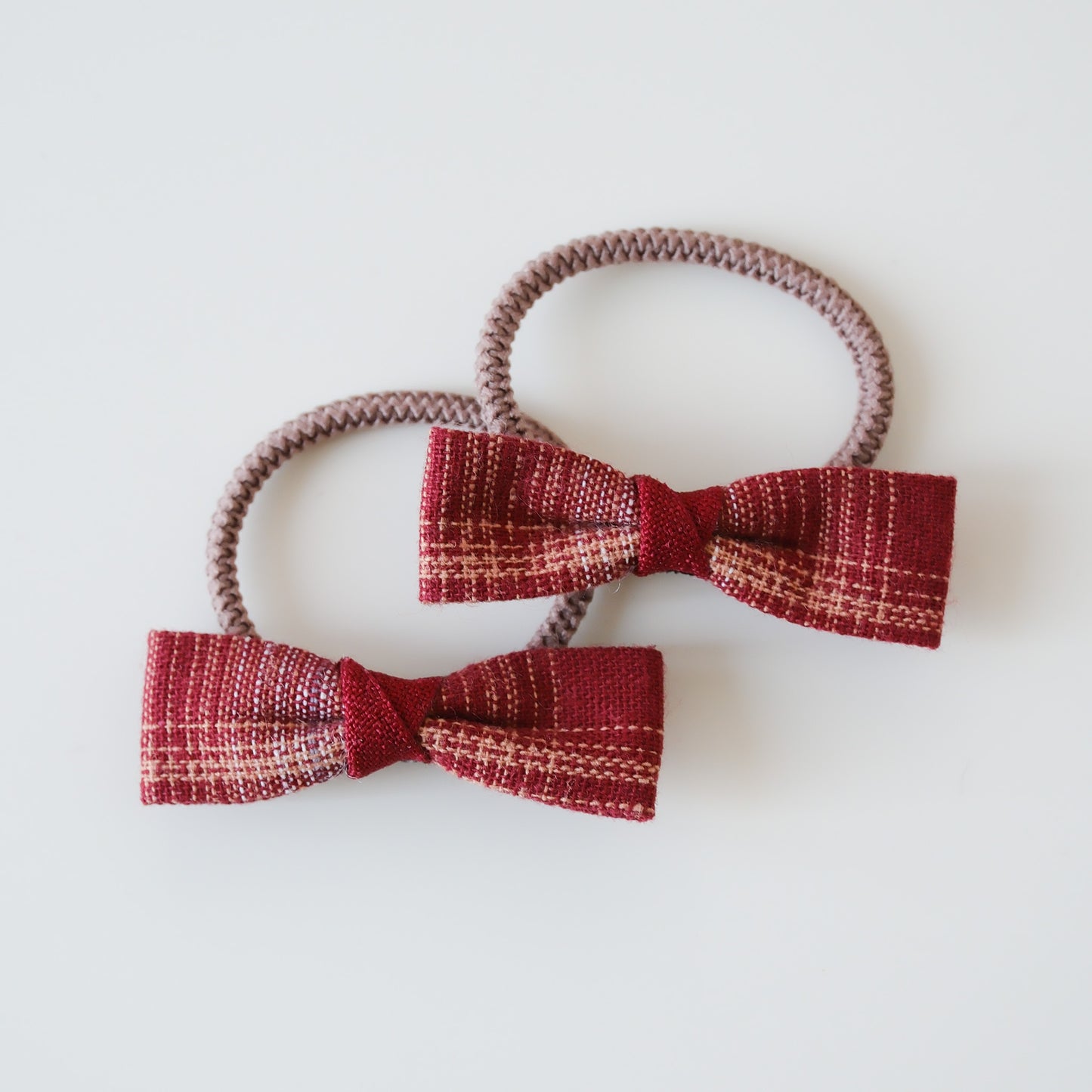 Mini Bow Fabric Hair Ties | Redwood Check