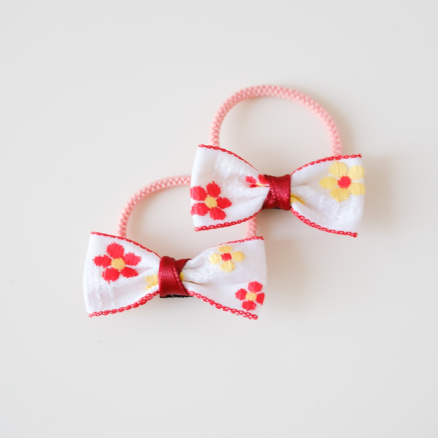 Mini Bow Fabric Hair Ties | Sunny Poppy