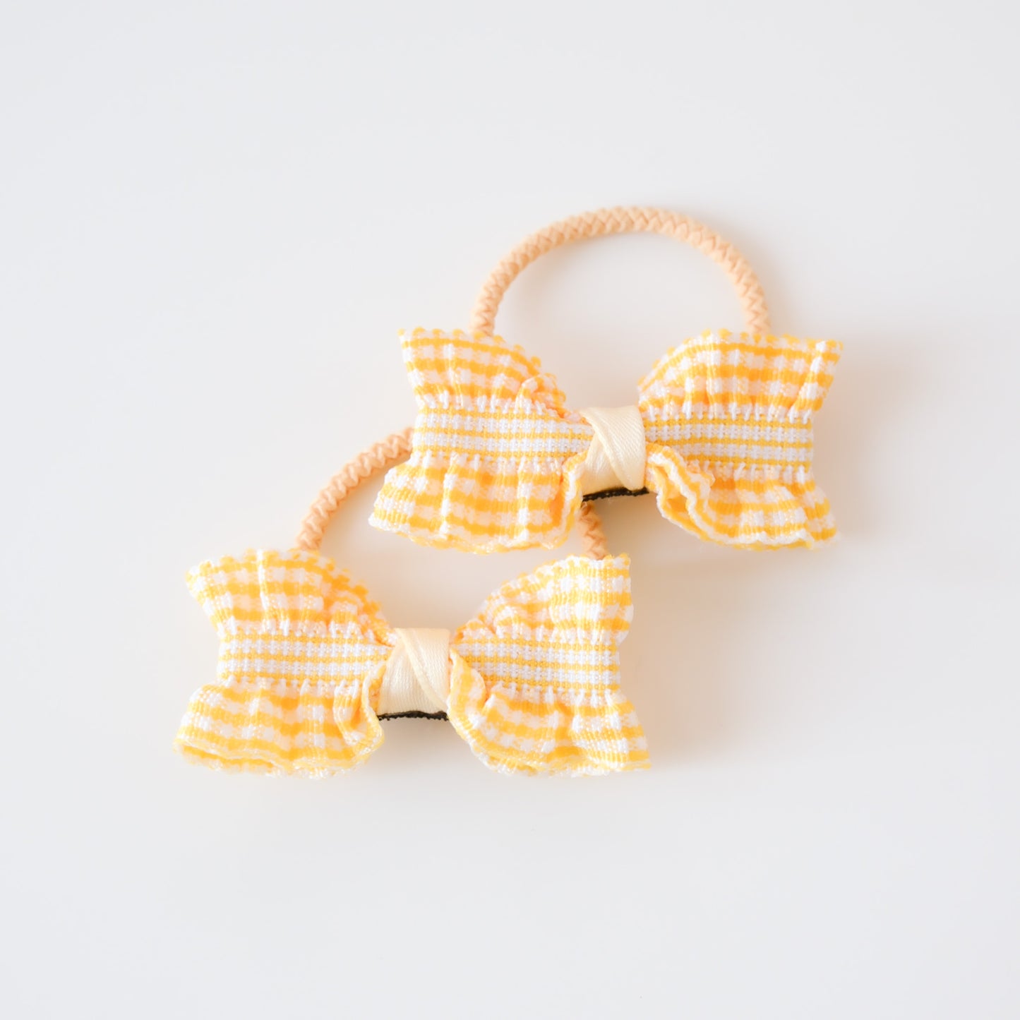 Mini Bow Fabric Hair Ties | Lemon Glow Check