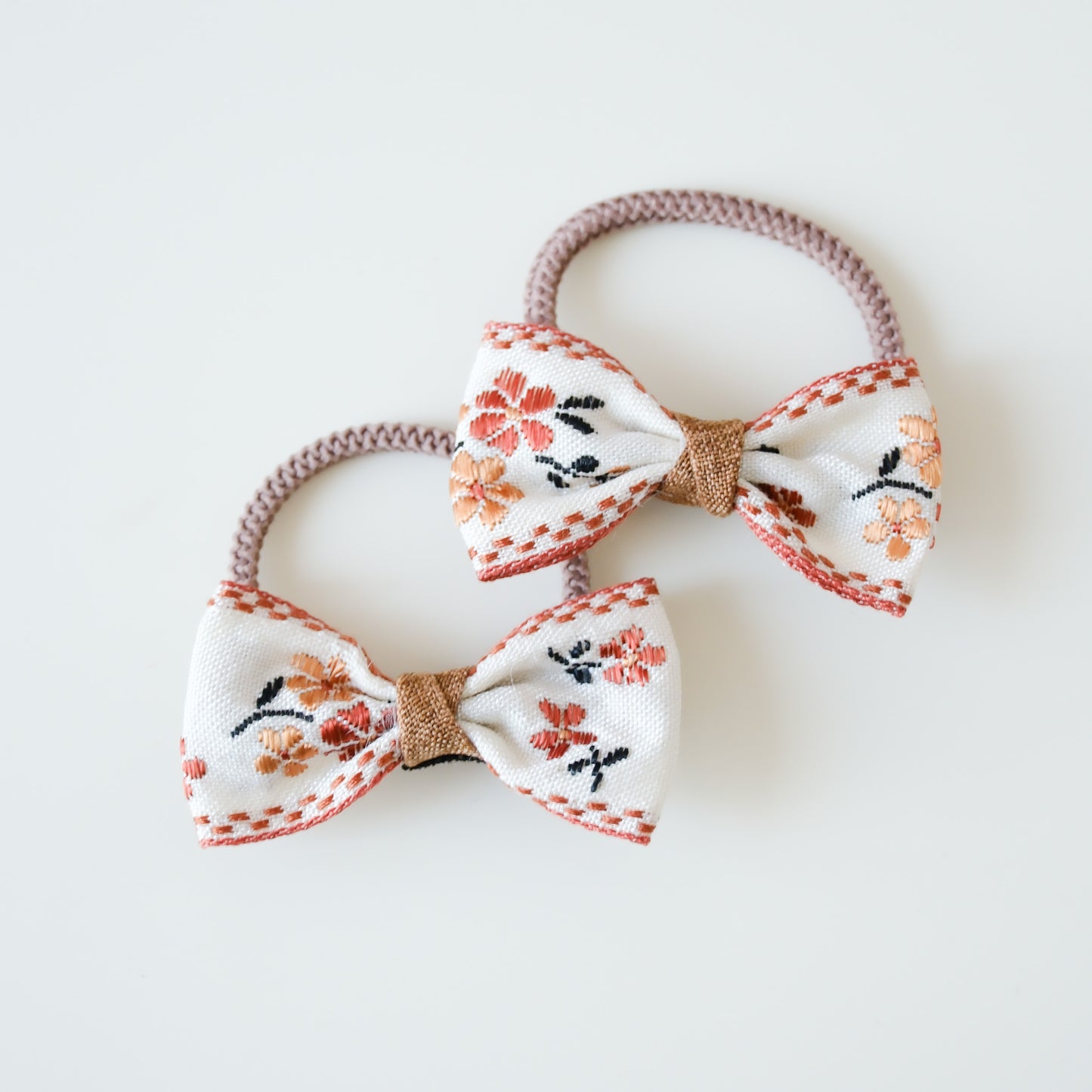 Mini Bow Fabric Hair Ties | Rust Petal