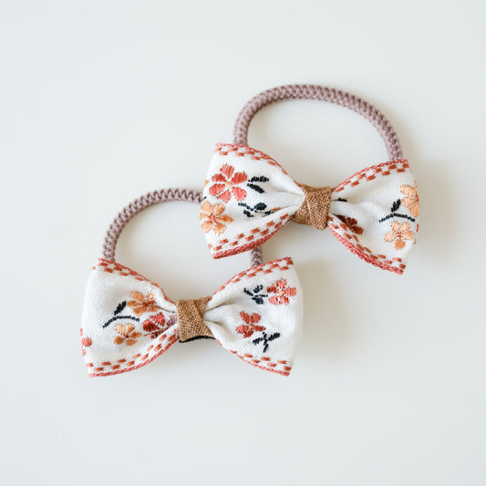 Mini Bow Fabric Hair Ties | Rust Petal