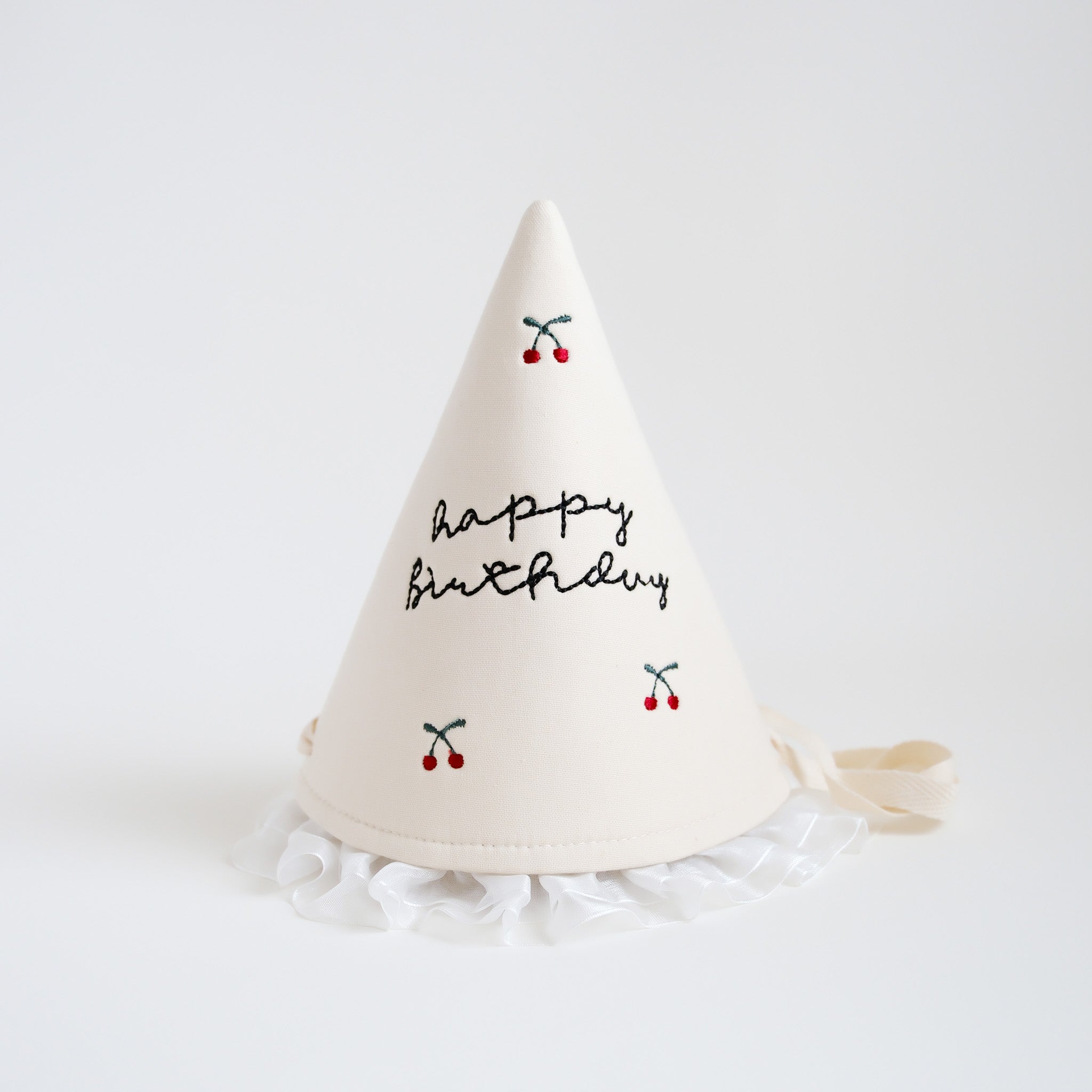 Embroidered Birthday Party Hat | Cherry Ruffles