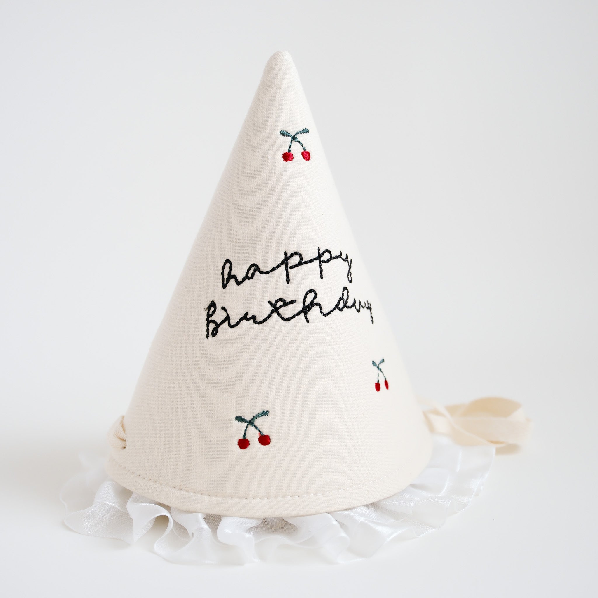 Embroidered Birthday Party Hat | Cherry Ruffles