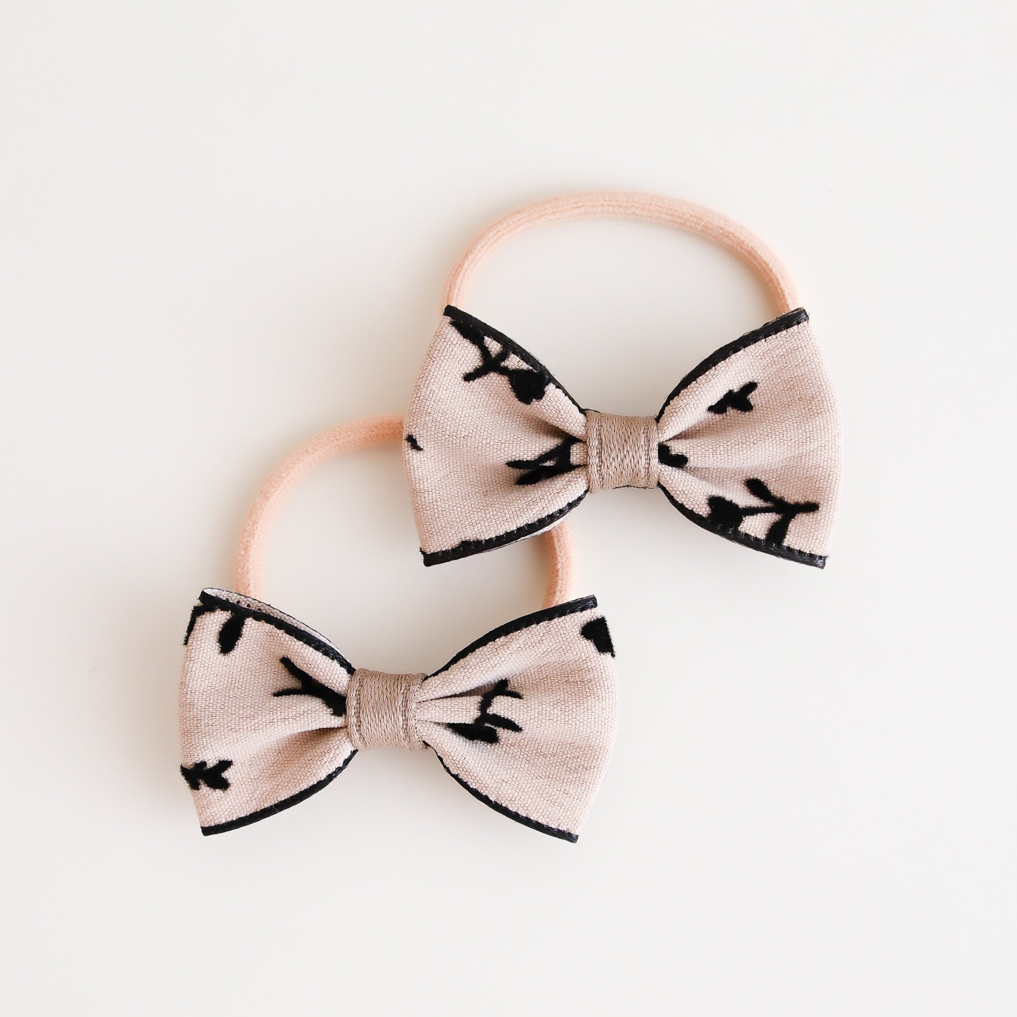 Mini Bow Fabric Hair Ties | Ecru Velvet Floral