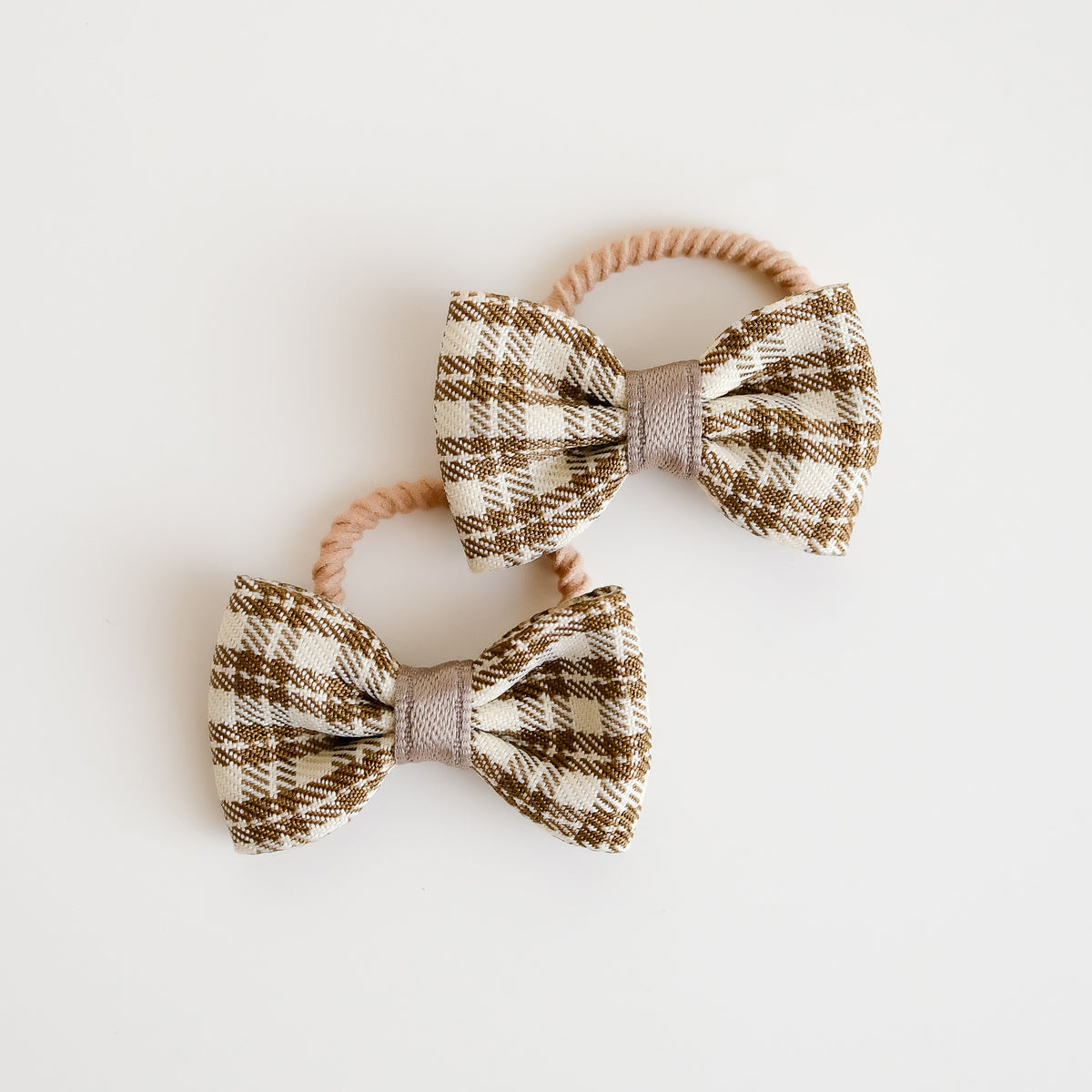 Mini Bow Fabric Hair Ties | Latte Check