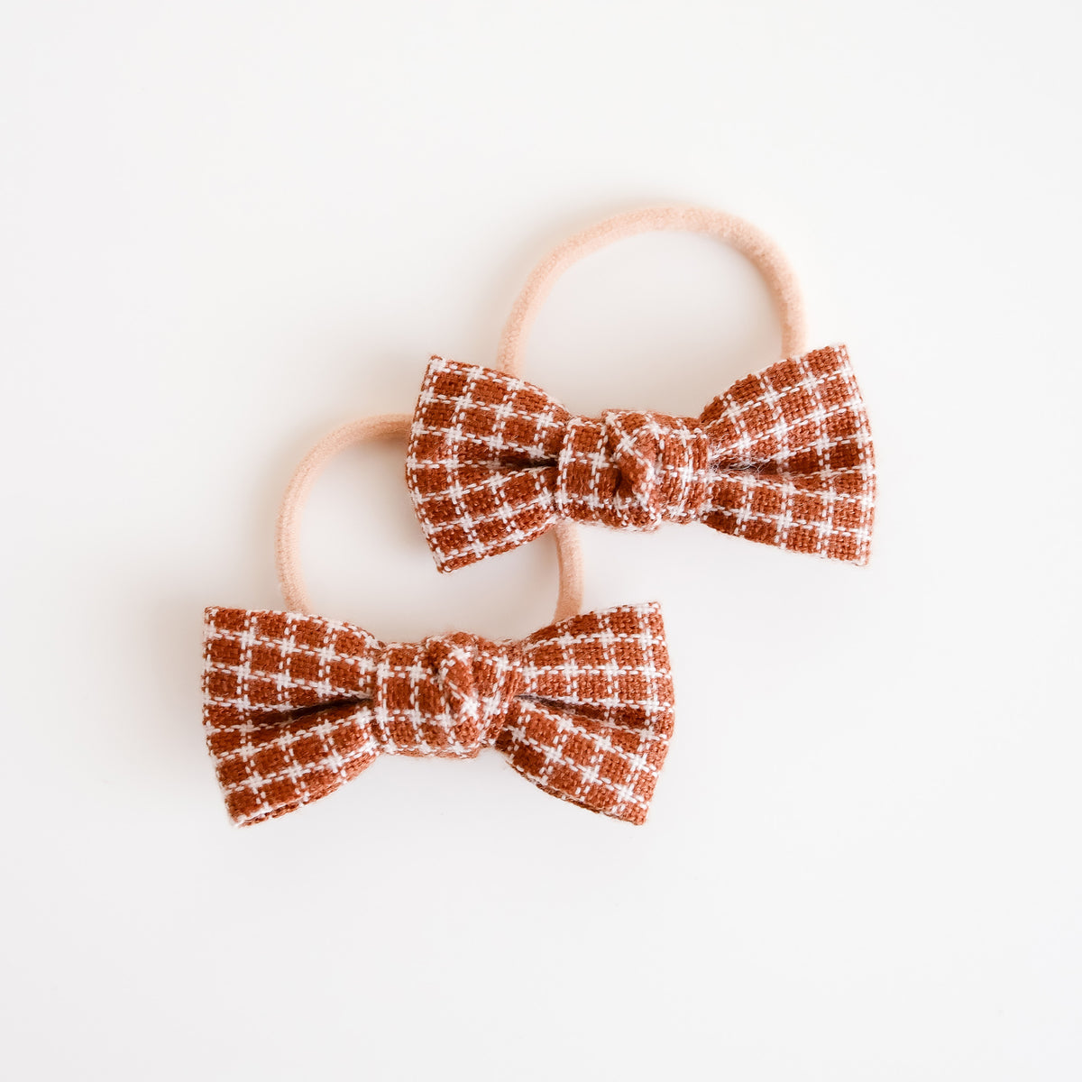 Mini Bow Fabric Hair Ties | Cinnamon Check