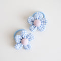 Puff Flower Fabric Hair Ties | Cornflower Check