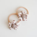 Puff Flower Fabric Hair Ties | Latte Floral
